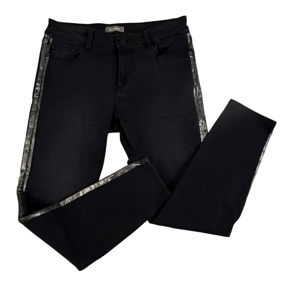 DL1961 Jeans Womens 28 Florence Cropped Instasculpt Skinny Metallic Stripe Black - Picture 1 of 16